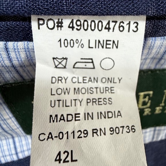 Lauren Ralph‎ Lauren Blazer Men's 42L 100% Linen Suit Jacket Navy Blue 42 Long - Picture 5 of 9